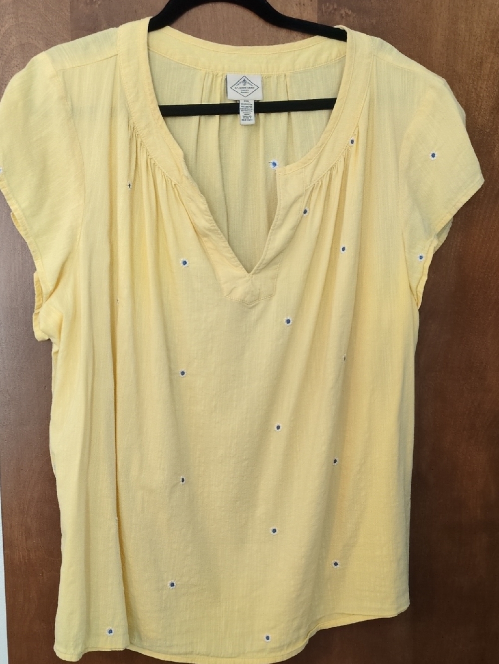 St. John's Bay Light Yellow V-Neck Embroidered Tunic